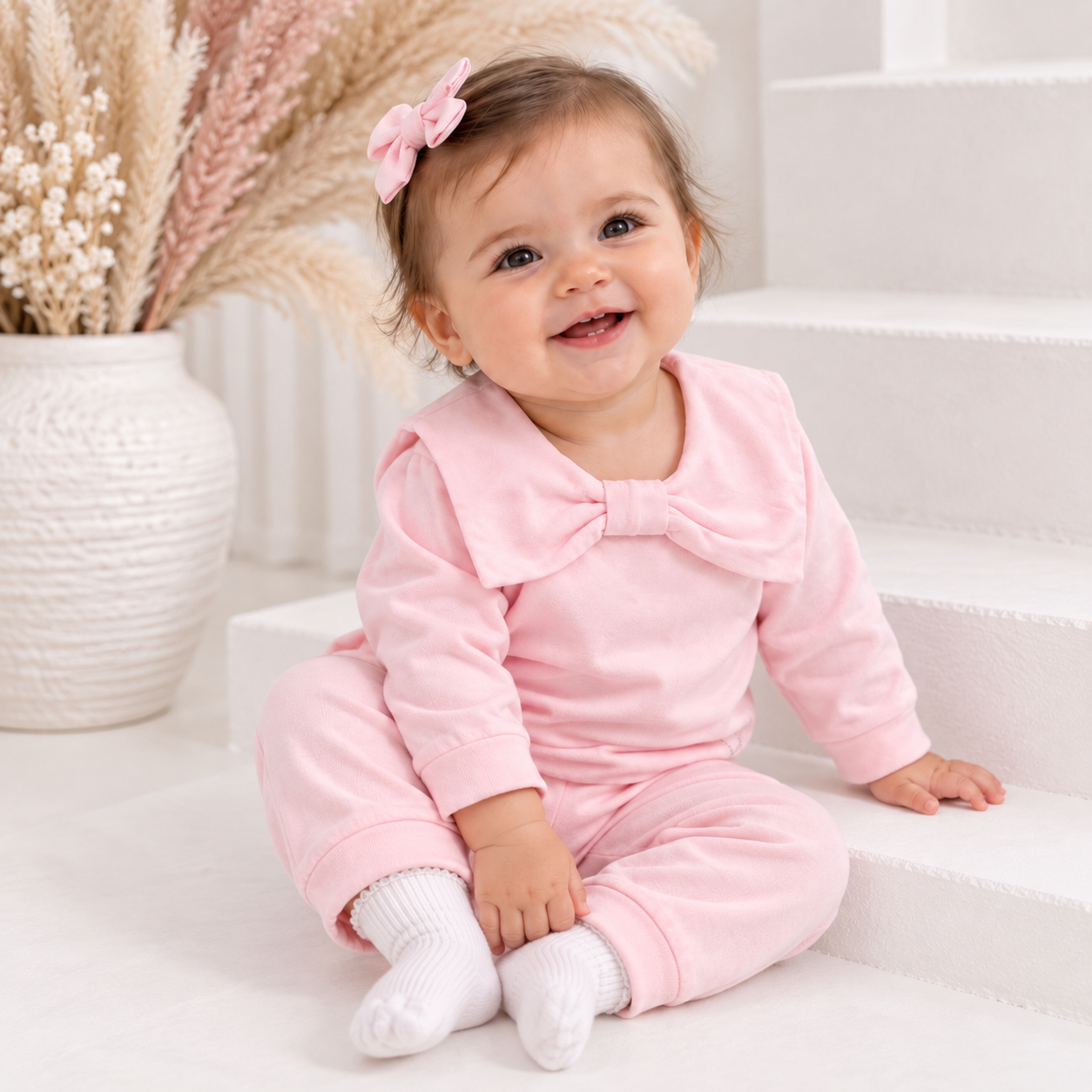 Celeste Girls Bow Tracksuit Pink