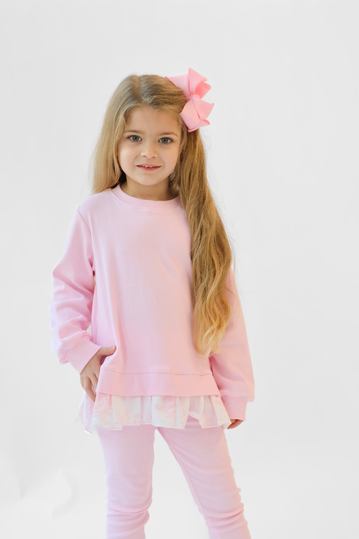 Maeve Ribbed Girls Jumper & Legging Tracksuit Set Pink