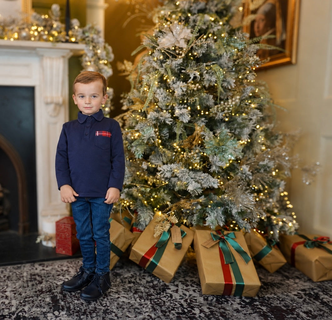 Noel Boys Polo Top Navy Tartan