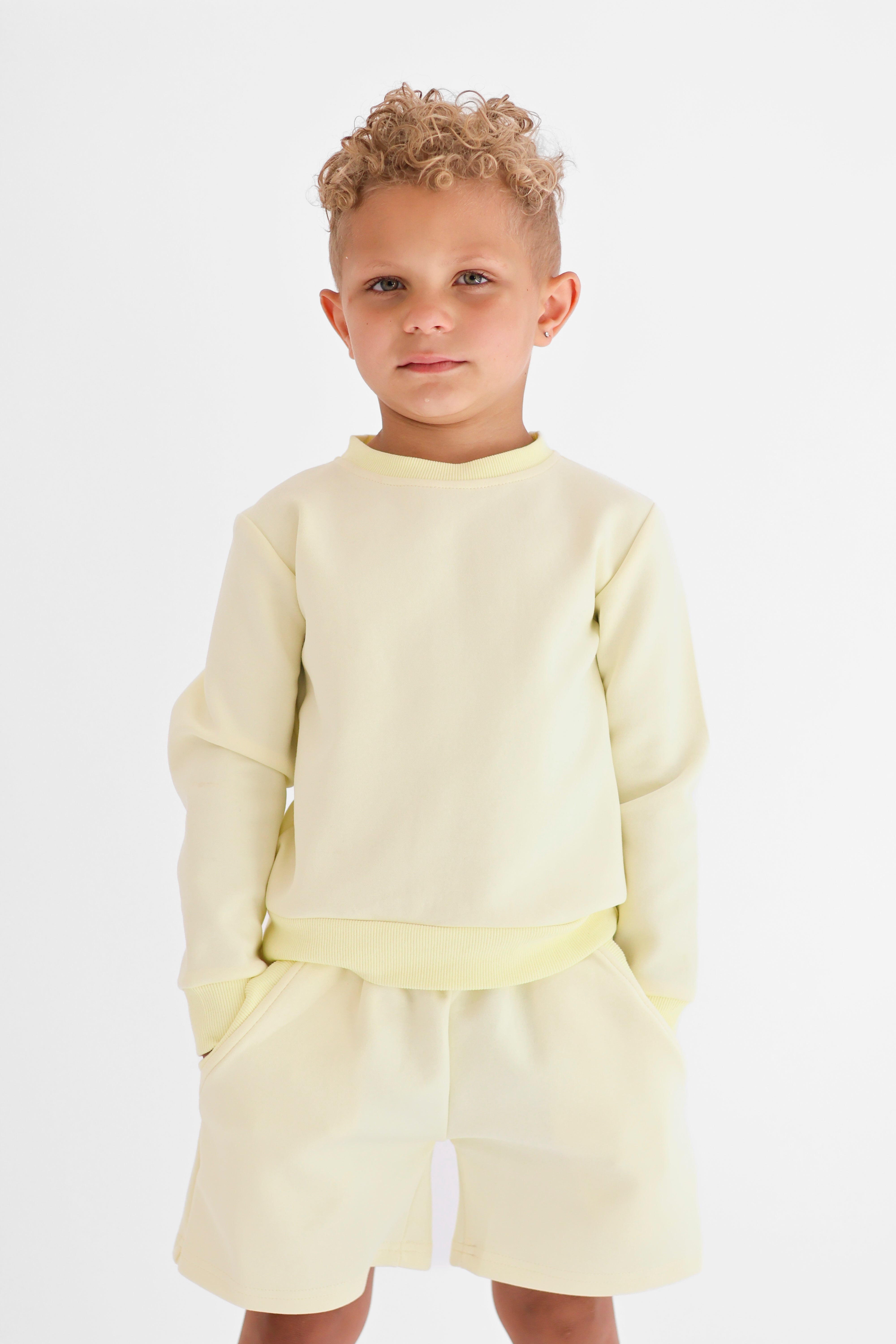 Enzo Boys Plain Jumper & Shorts Set Lemon