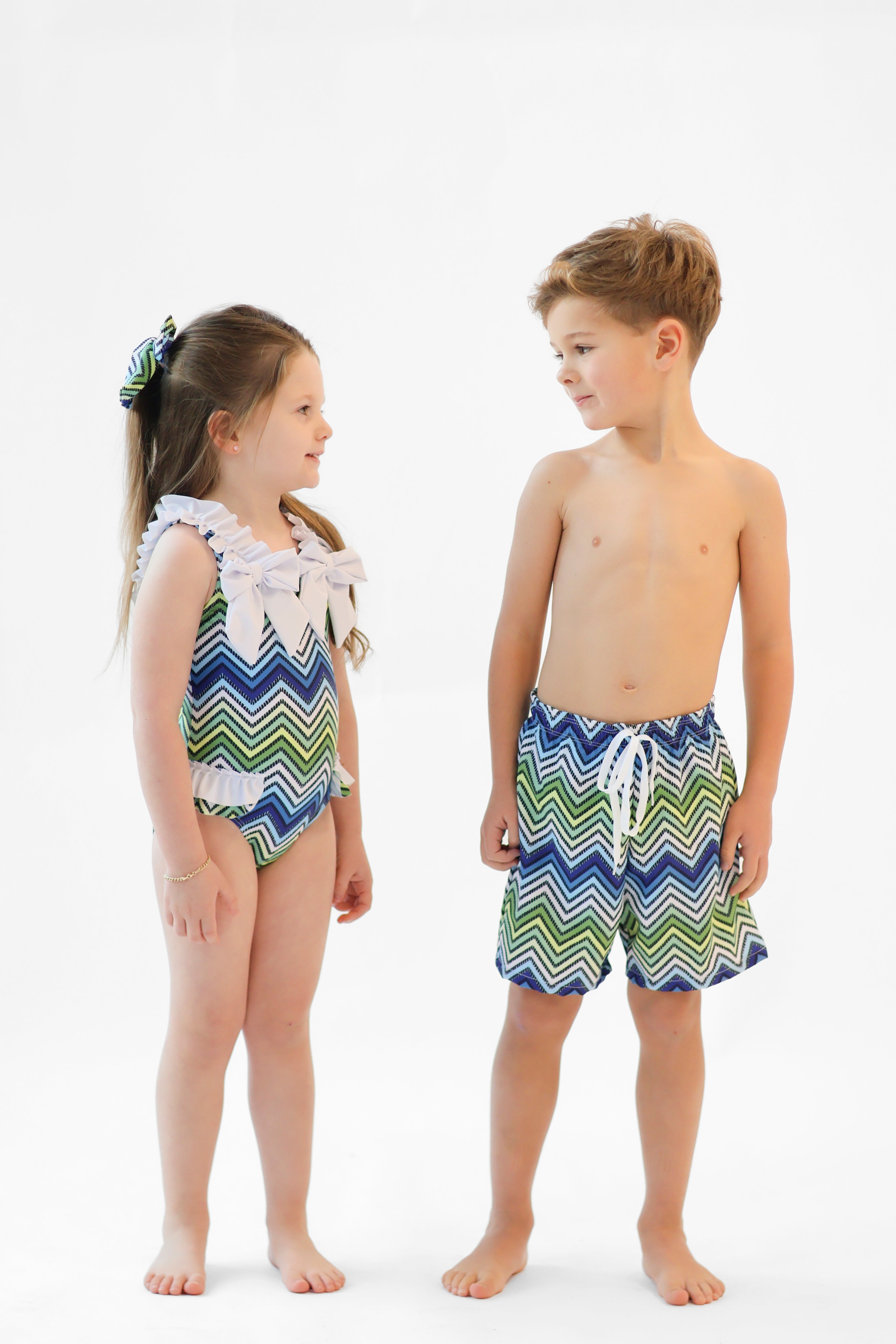 Buddy Boys Blue Chevron Print Swimming Trunks