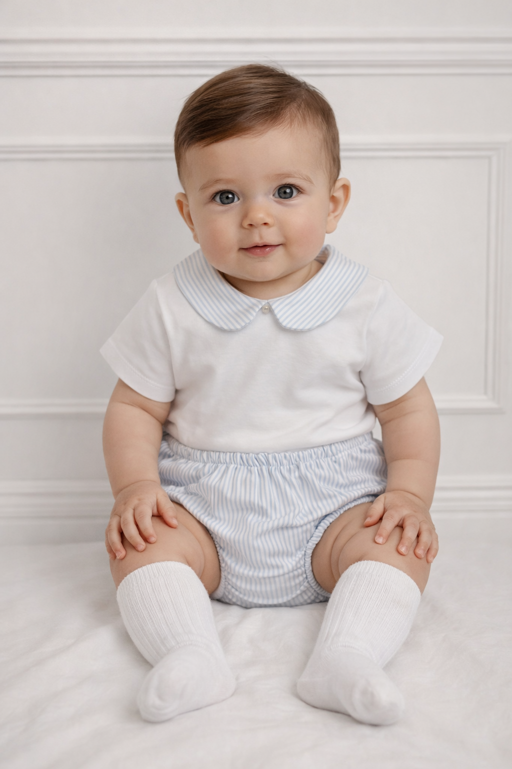 47221 Babidu Baby Boys Striped Peter Pan Collar Jam Pants Set