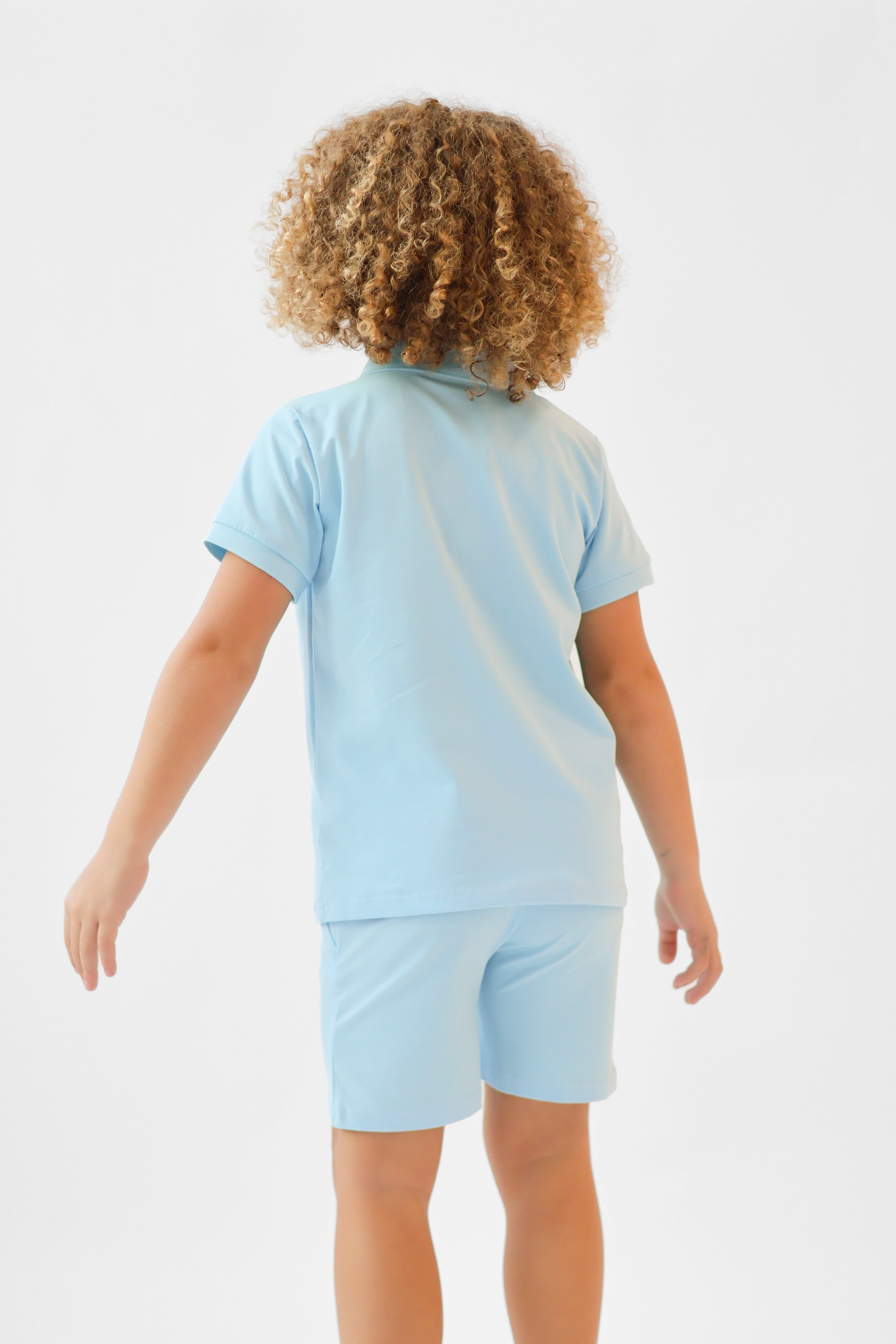 Jay Boys Plain Zip Up Polo Short Set Blue