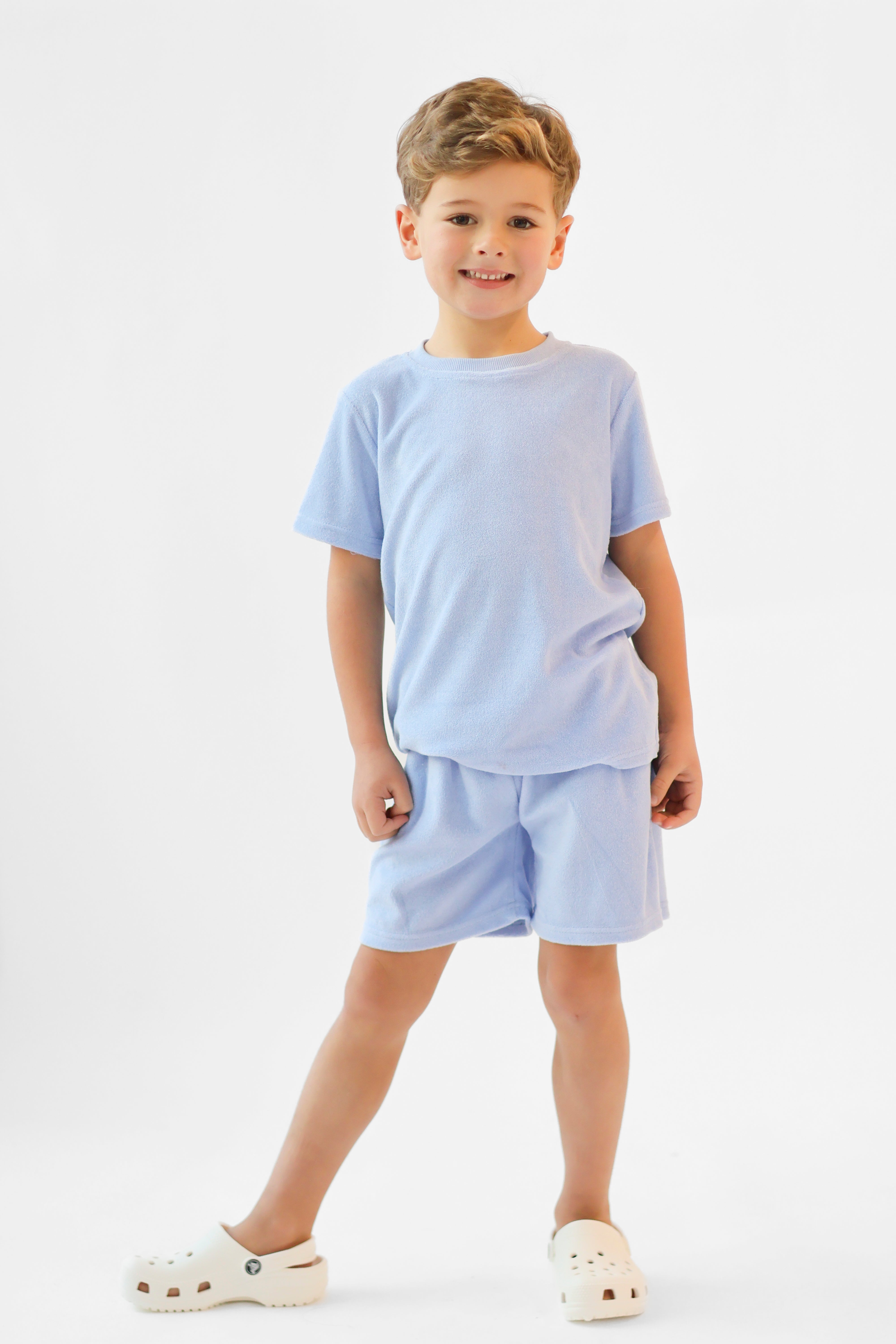 Bobby Terry Towelling Boys Plain Short Set Blue