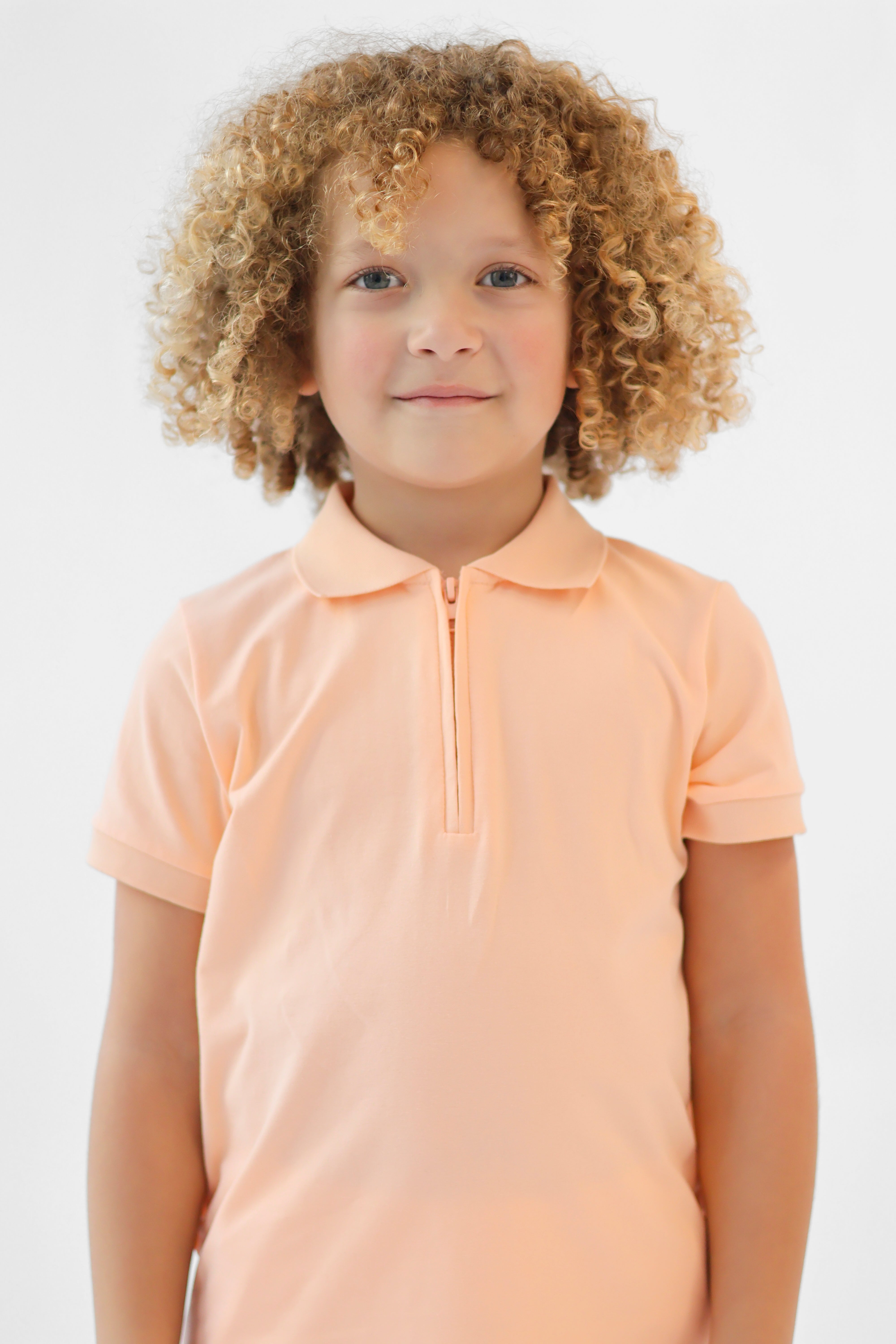 Jay Boys Plain Zip Up Polo Short Set Peach