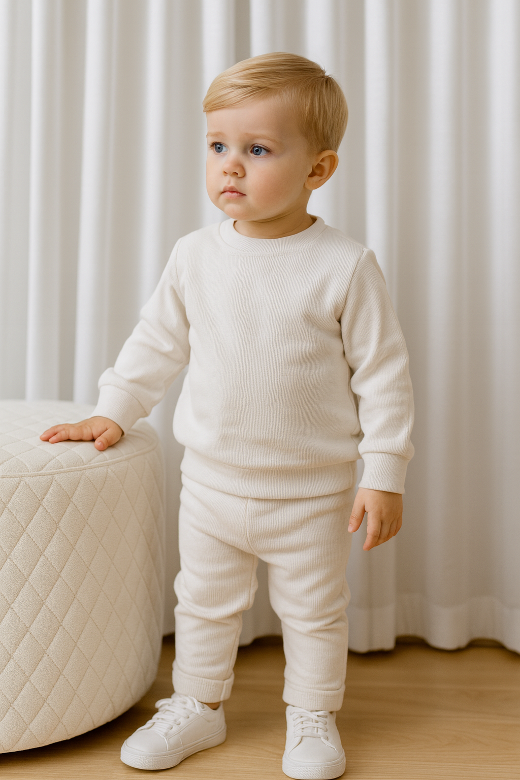 Parker Baby Ribbed Tracksuit Lounge Set Beige