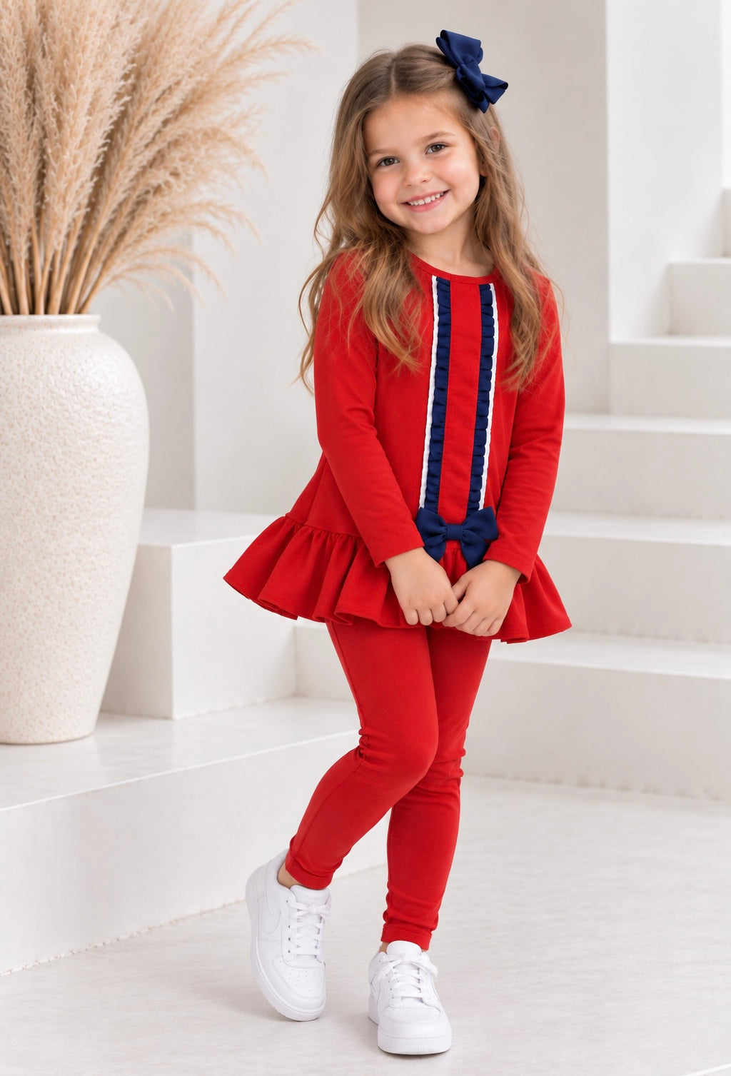 Alanna Girls Frilly Ribbon Tracksuit Red