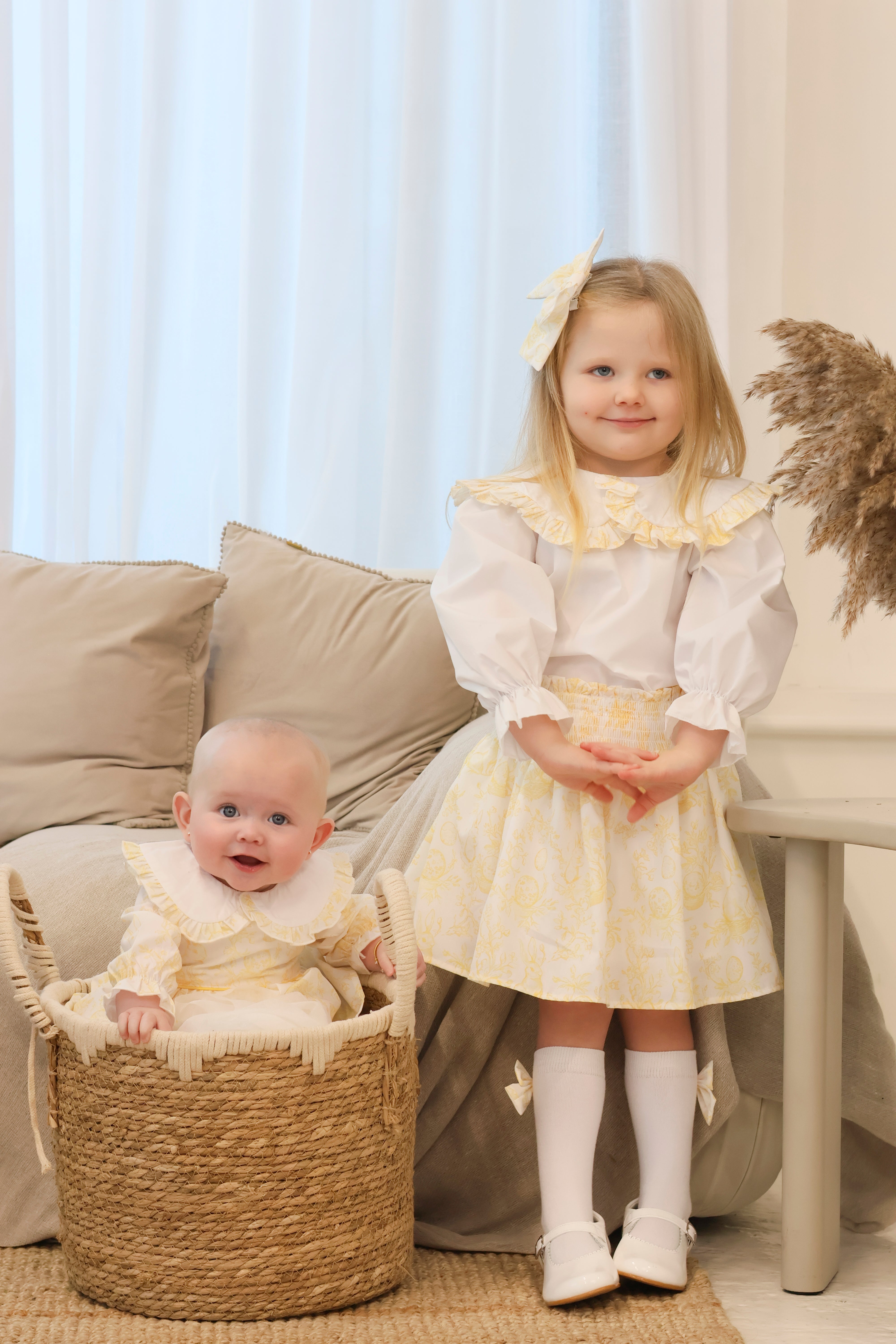 Girls Bunny Print Romper Set Lemon