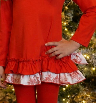 Elissa Girls Frilly Vintage Toile Tracksuit Red