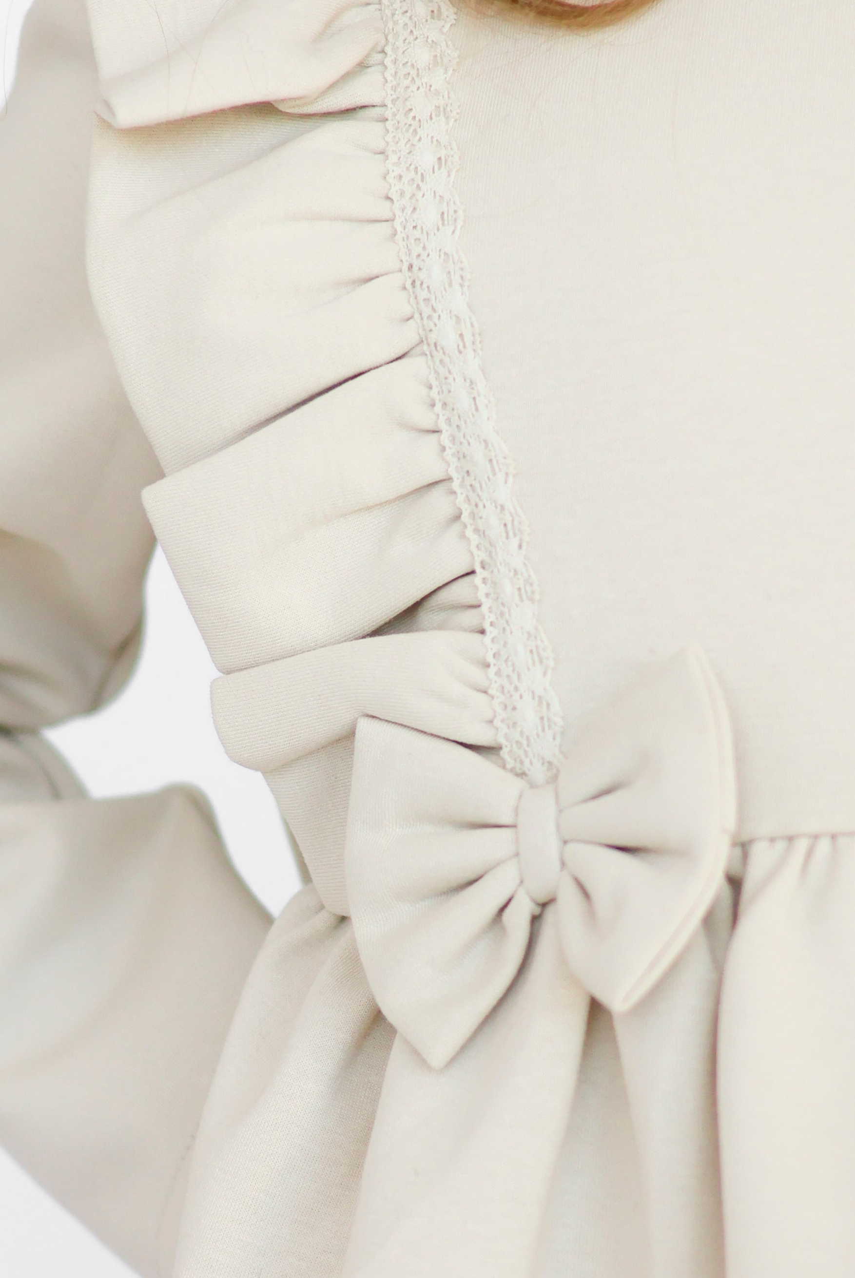 Bella Girls Bow Frill Dress Beige