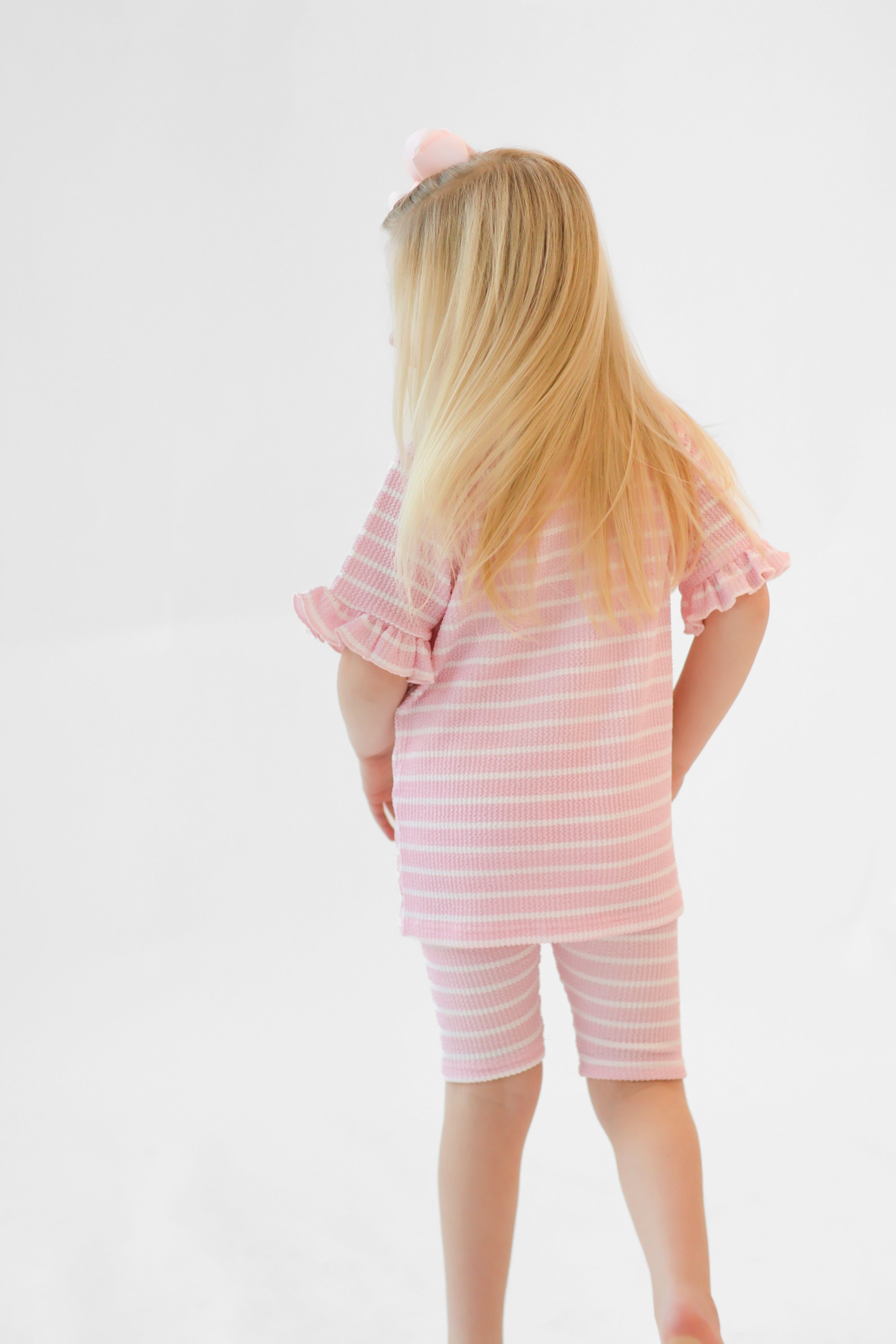 Iris Girls Waffle T-Shirt & Cycling Shorts Set Pink
