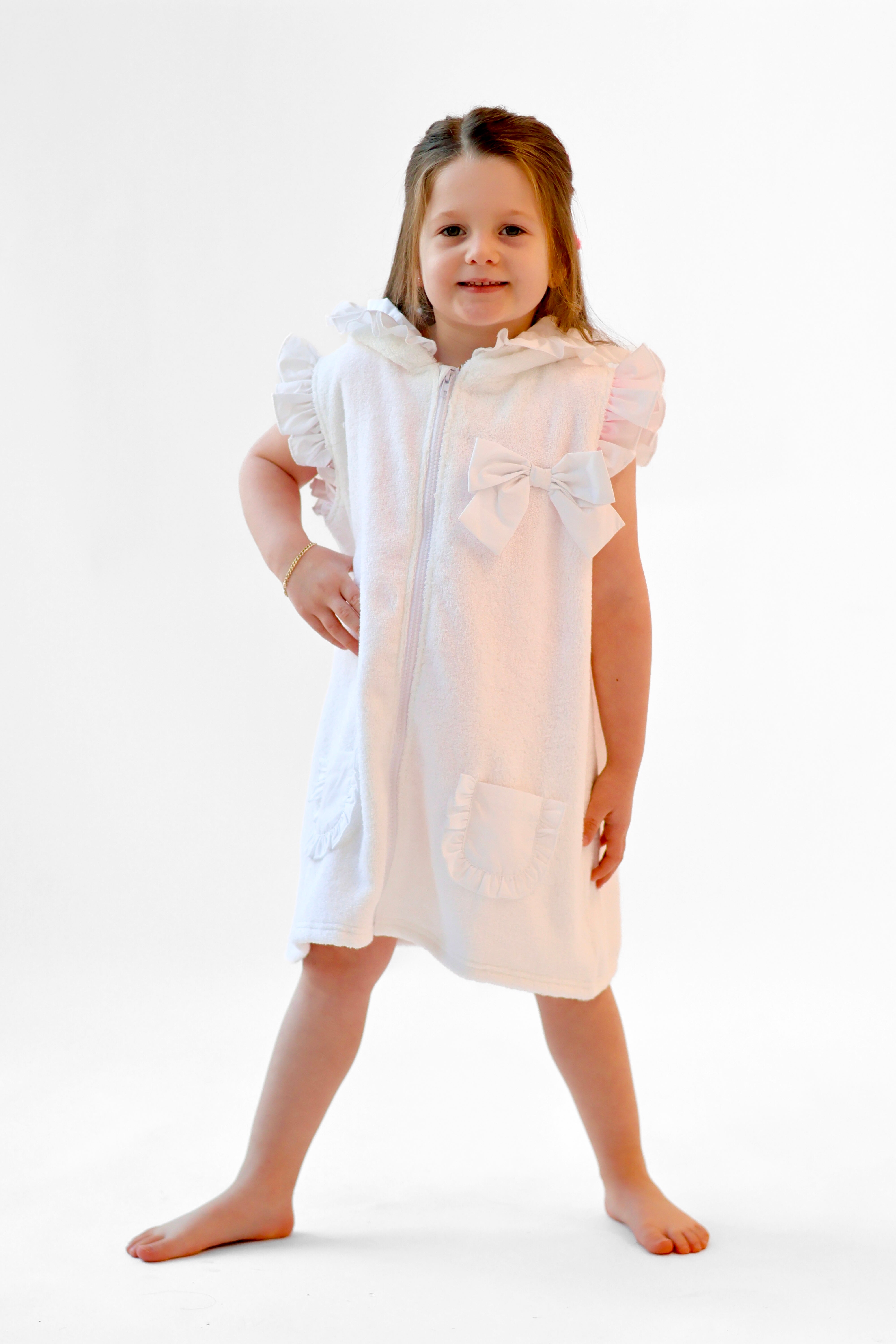 Girls Bow Towel Zip Up Poncho