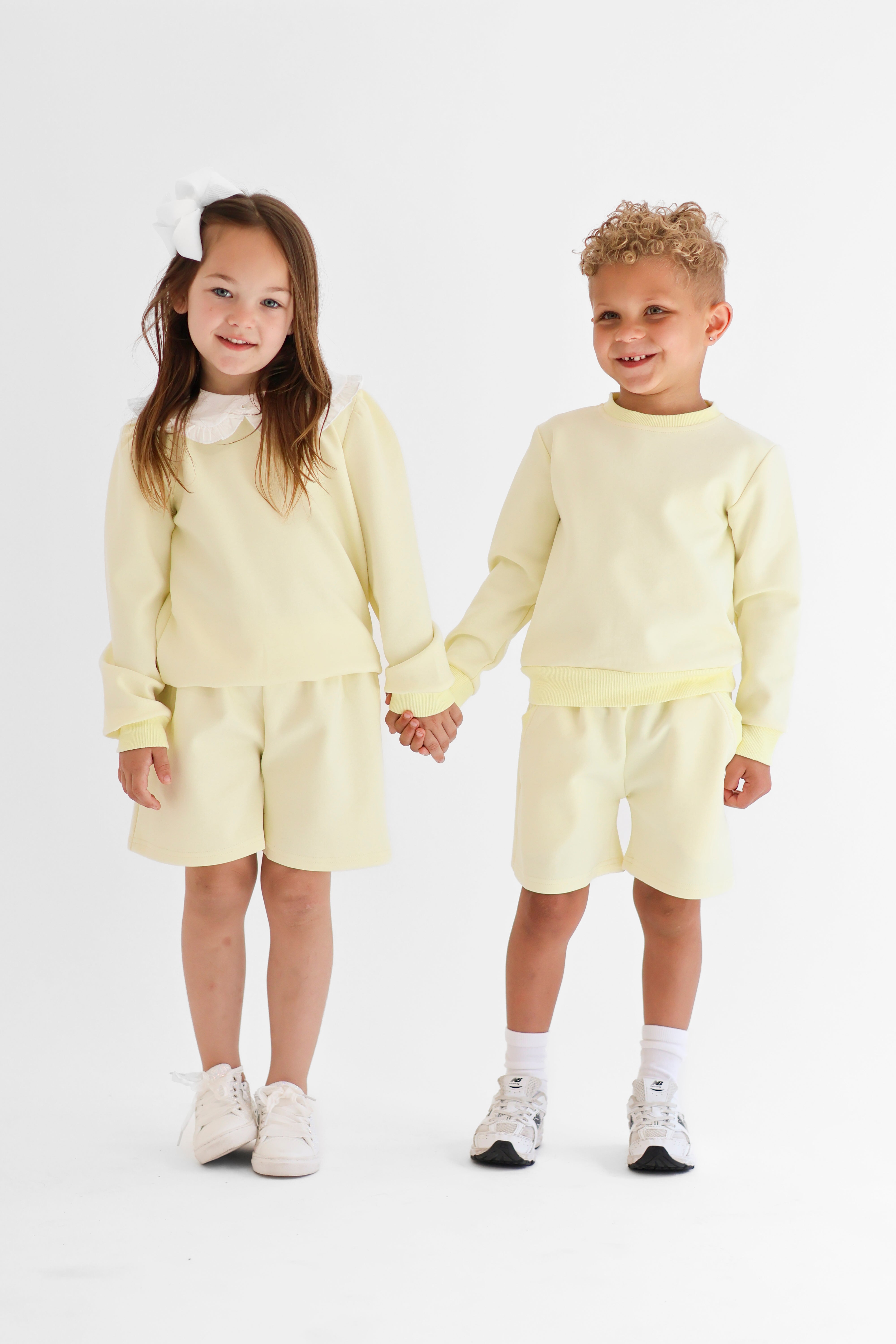 Emily Girls Frilly Collar Jumper & Shorts Set Lemon