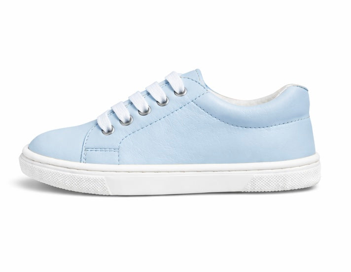 241295 Boys Andanines Plain Leather Lace Up Smart Trainers Baby Blue