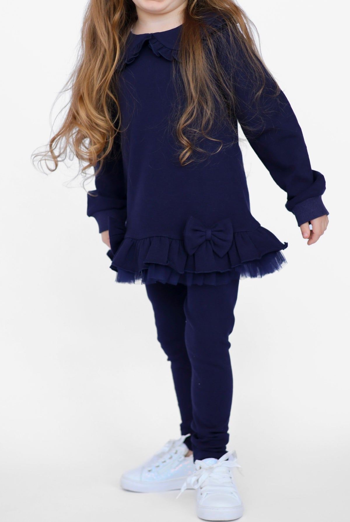 Phoebe Premium Cotton Girls Jumper & Legging Tracksuit Set Navy