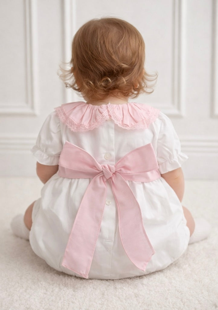105 Girls Smocked Pink Frilly Romper