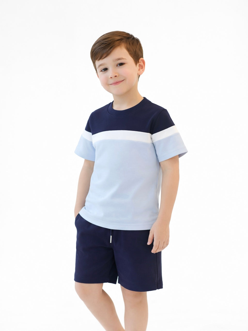 Laiton Boys Plain T-Shirt & Shorts Set Navy