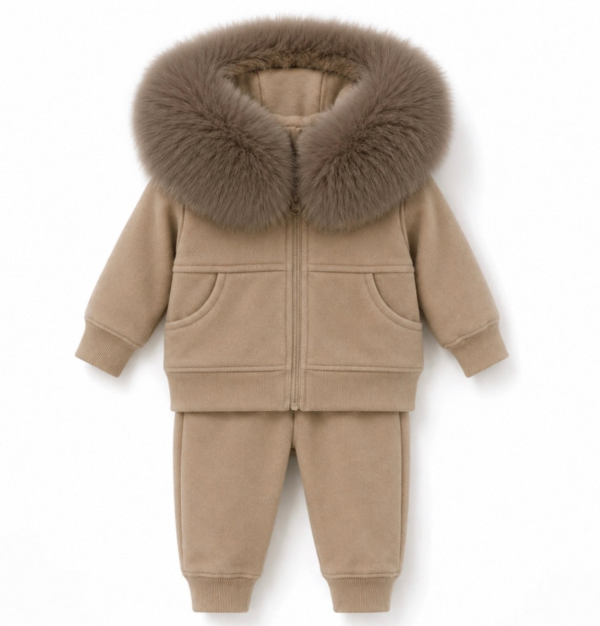 Cruz Faux Boys Fur Hood Tracksuit Irish Cream
