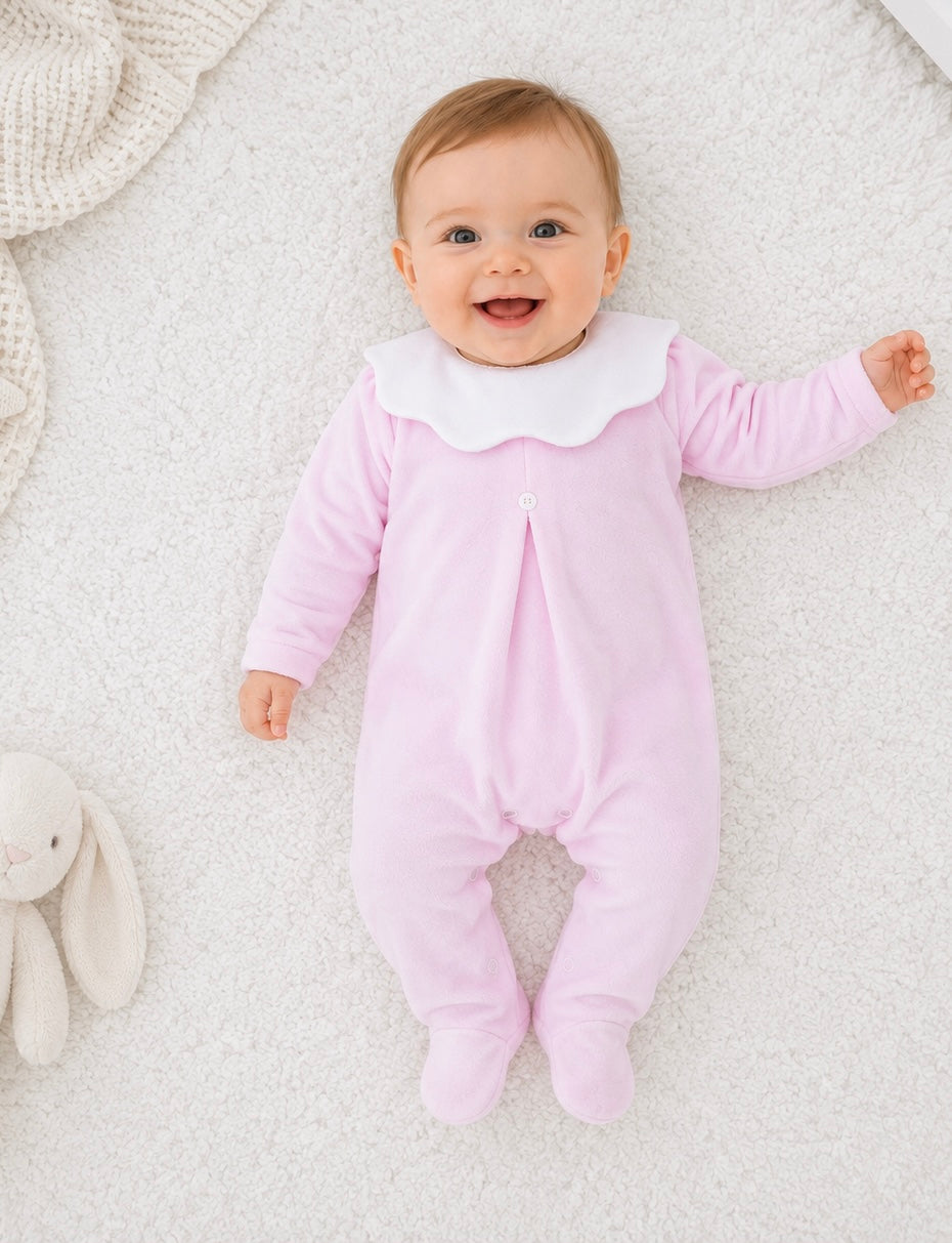 SG95 Baby Girls Scallop Collar Babygrow Pink