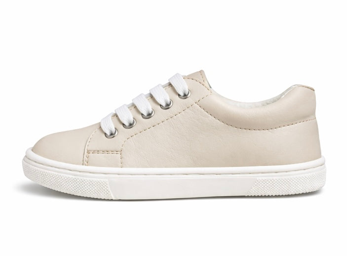 241295 Boys Andanines Plain Leather Lace Up Smart Trainers Beige