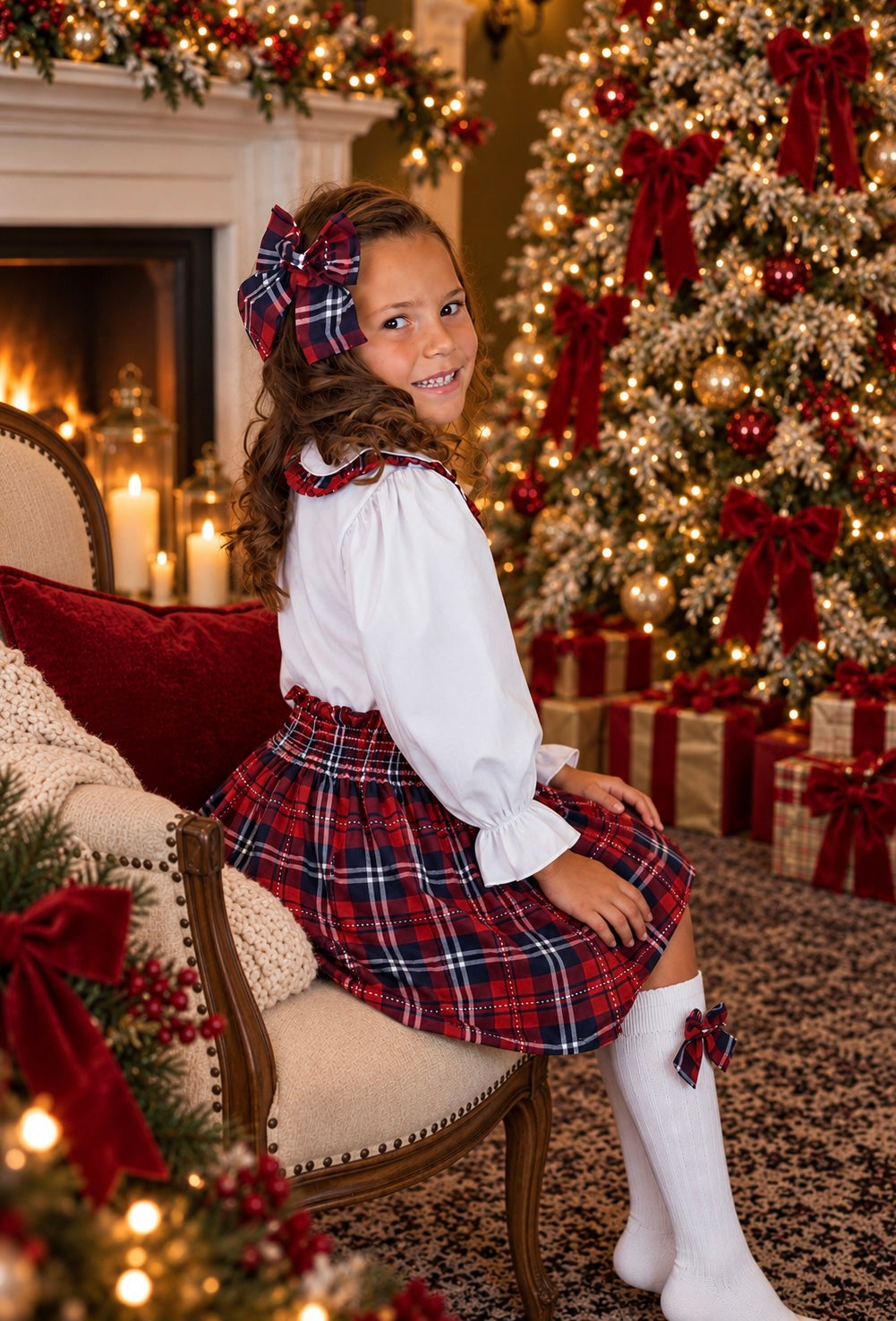 Noel Skirt Navy Tartan 4 Piece Girls Set