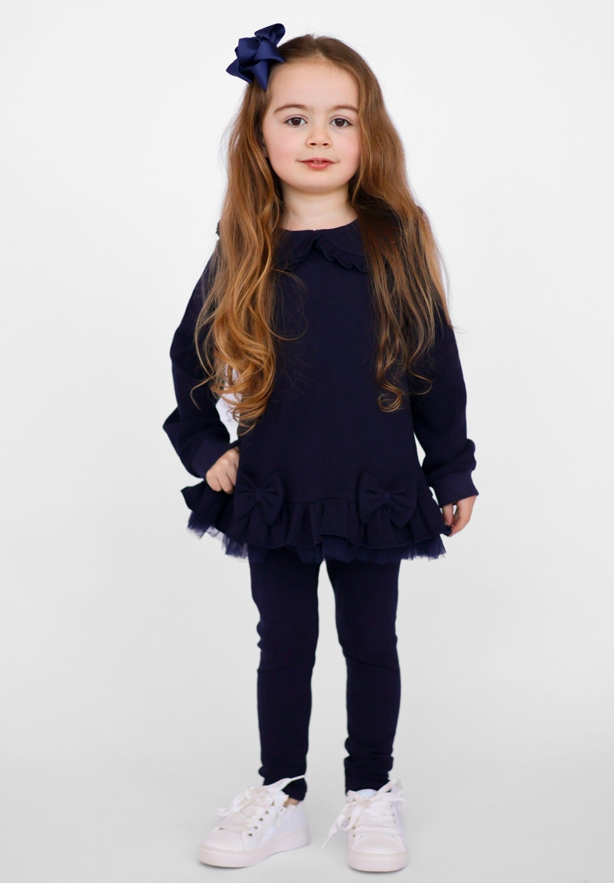 Phoebe Premium Cotton Girls Jumper & Legging Tracksuit Set Navy
