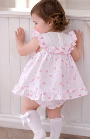 26104 Baby Girls Pink & White Kite Printed Ribbon Dress
