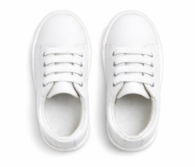 241295 Boys Andanines Plain Leather Lace Up Smart Trainers White