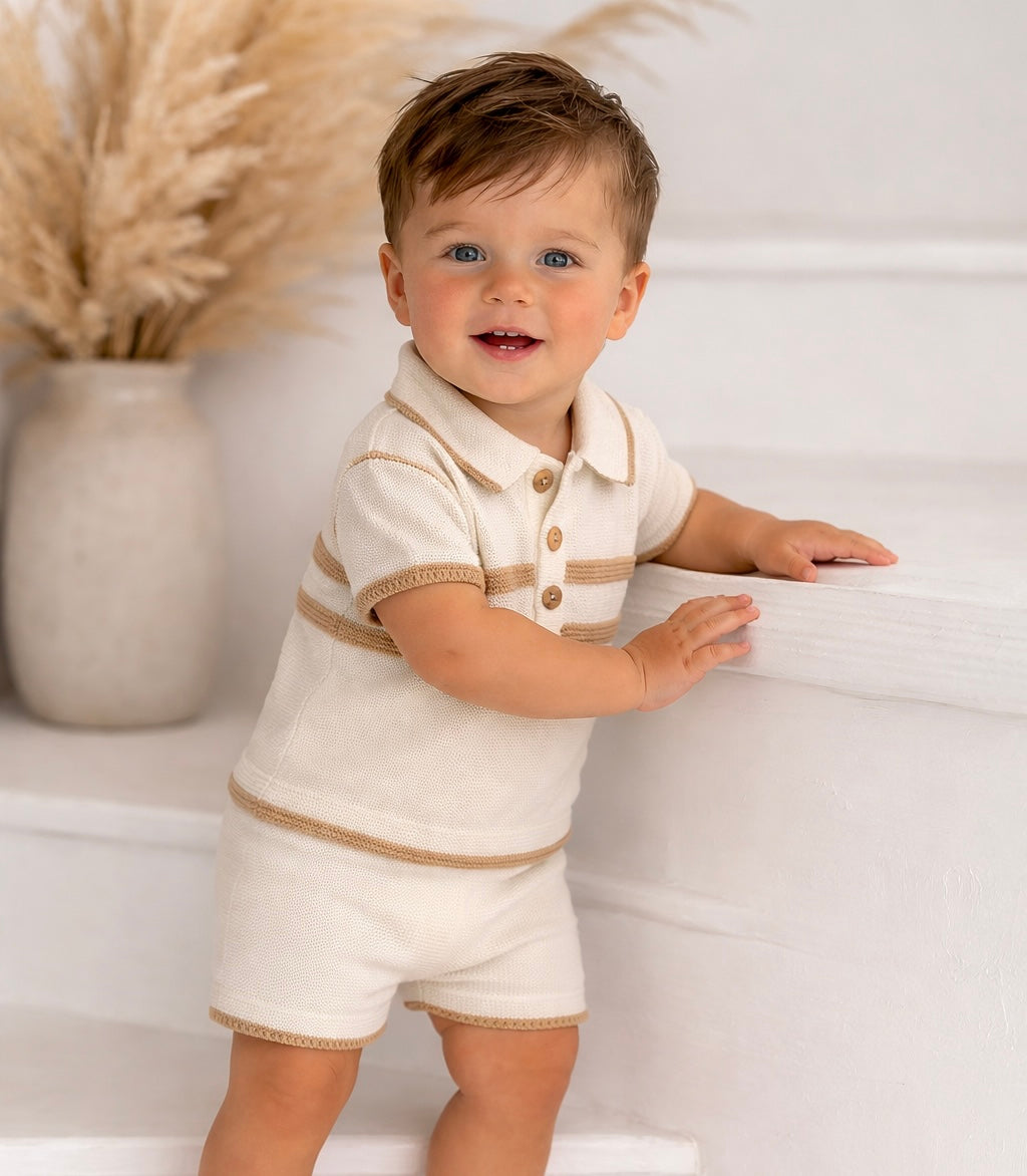 5279 Baby Boys Knit Short Set Beige