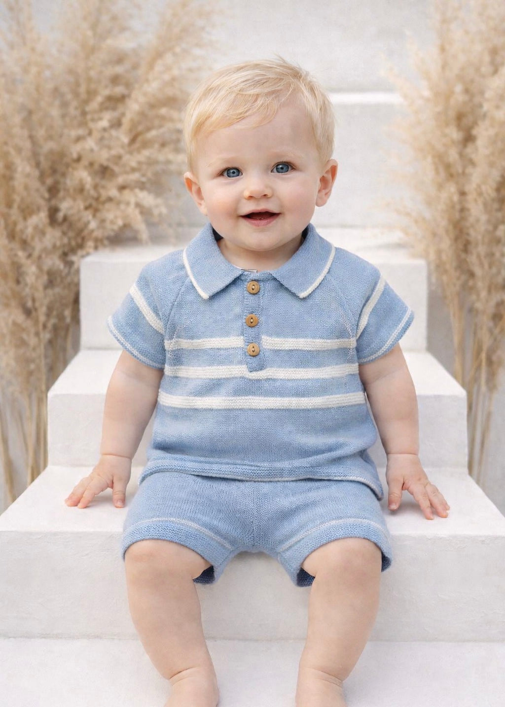5279 Baby Boys Knit Short Set Blue