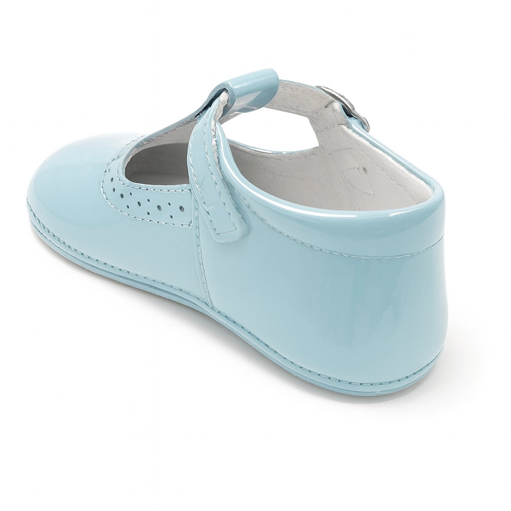 161002 Baby Blue Patent T-Bar Shoe