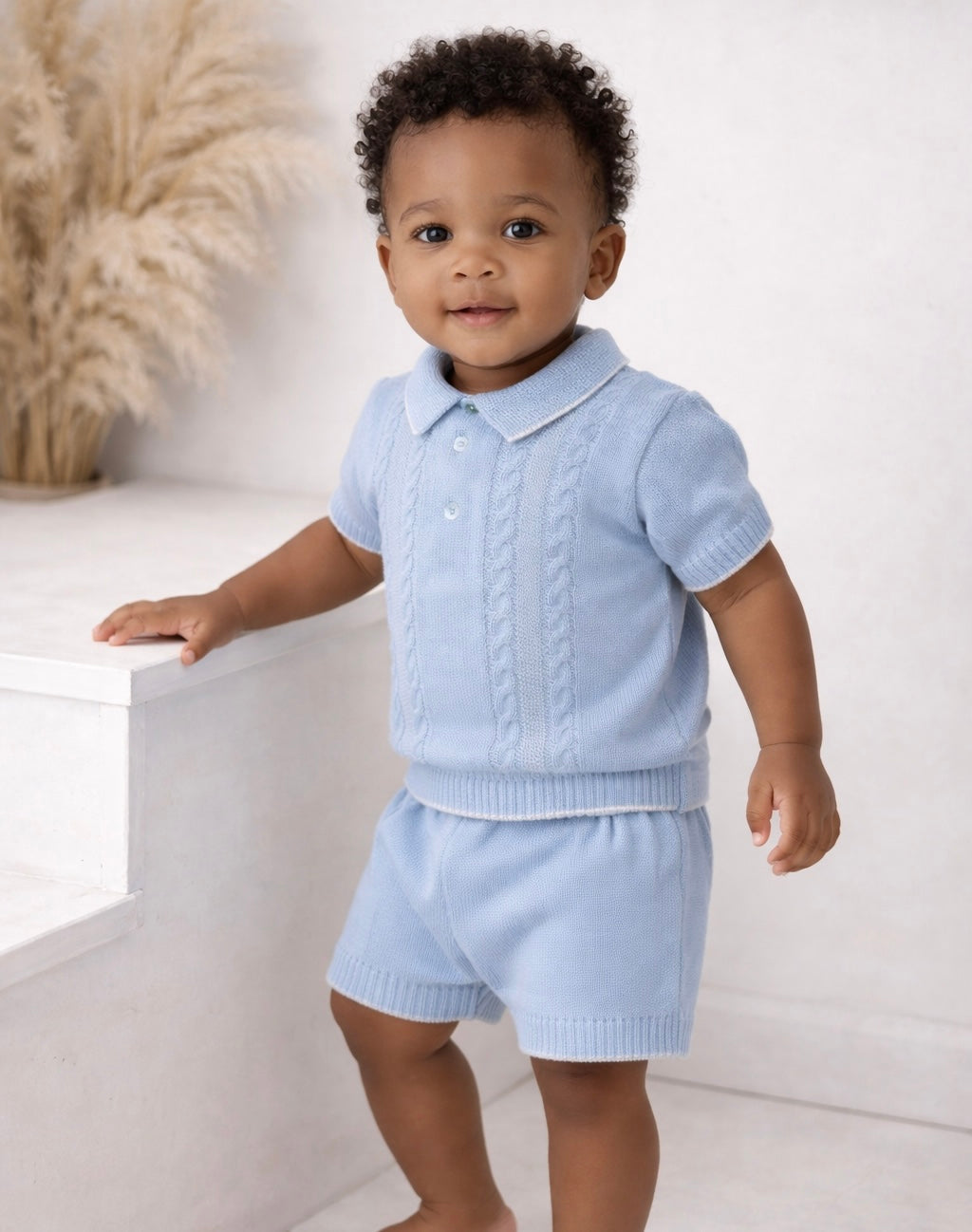 3499 Baby Boys Knit Short Set Blue