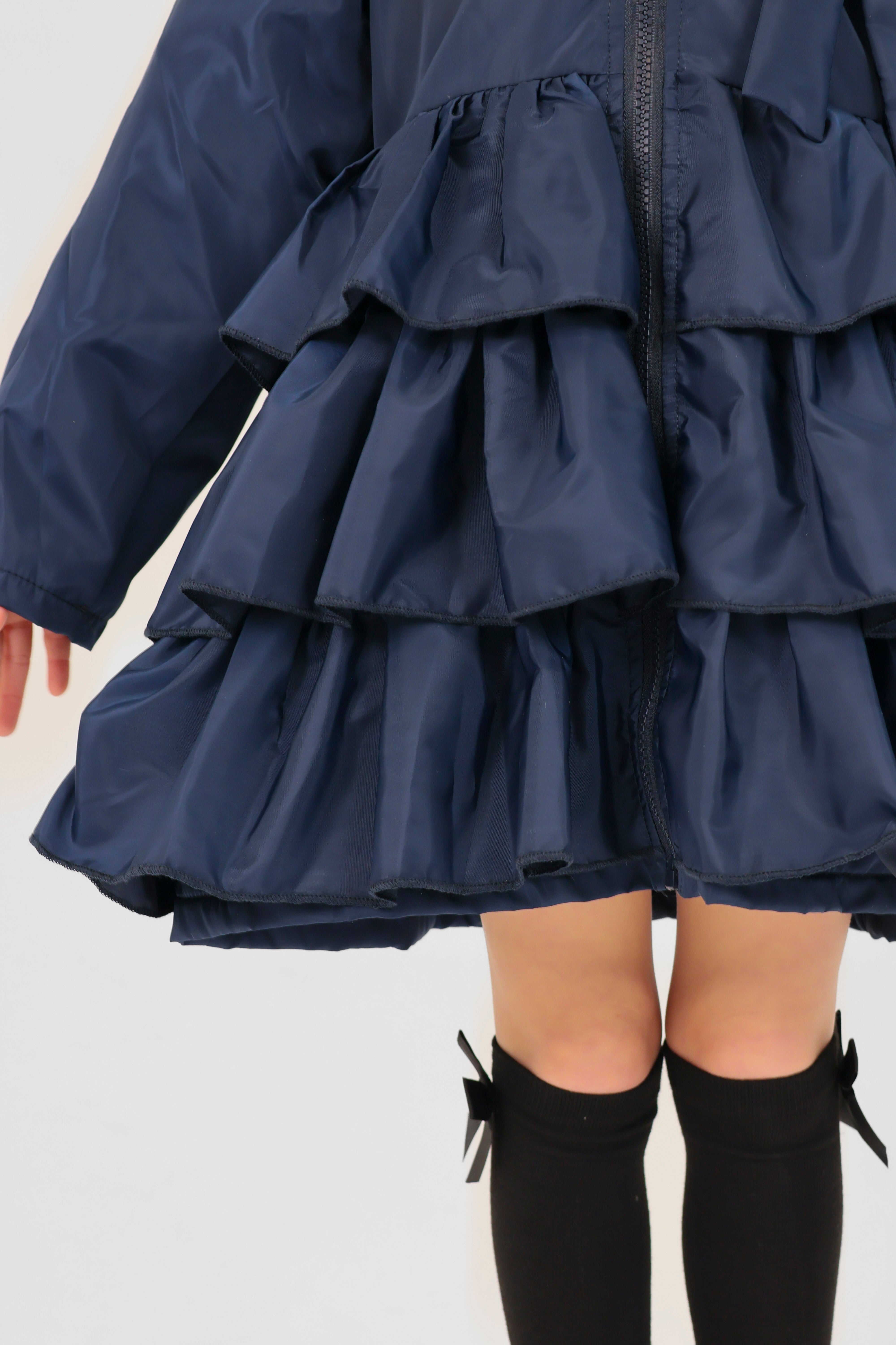 Pixie Girls Frilly Bow Fleece Lined Rain Jacket Navy