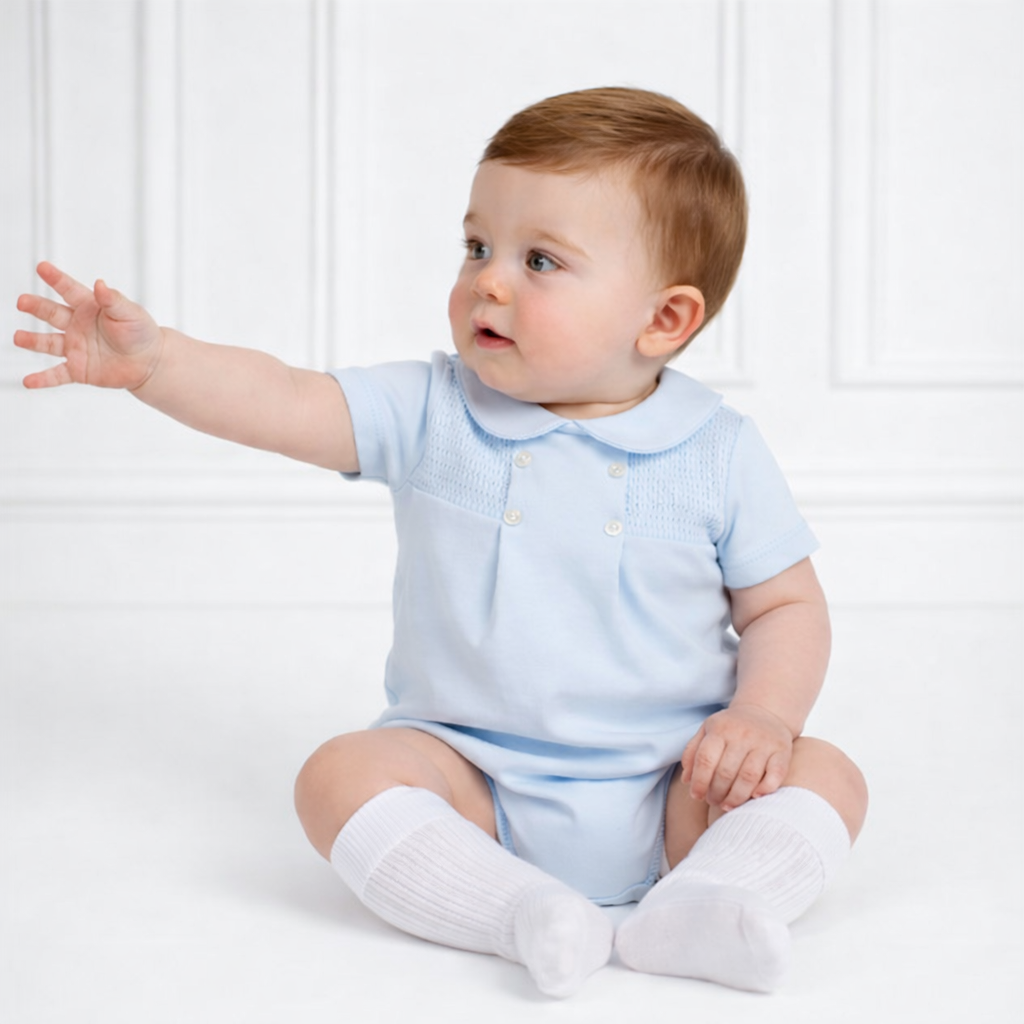 Baby Boys Pex Smocked Baby Blue Romper