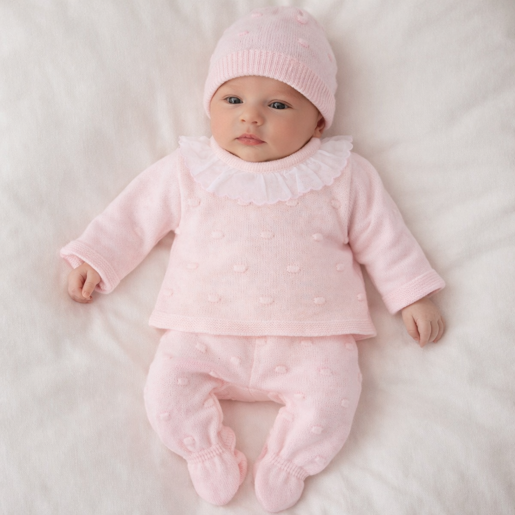A4017 Pink Knitted Set With Hat
