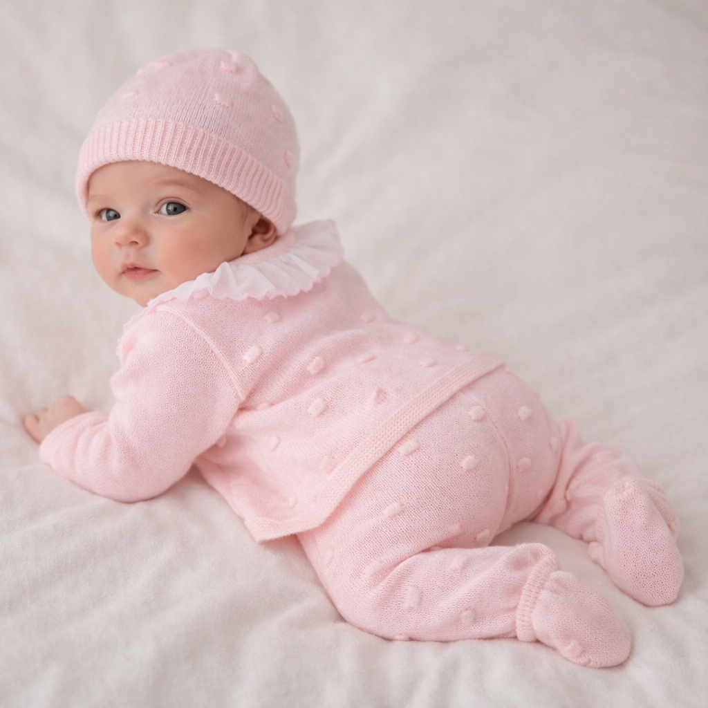A4017 Pink Knitted Set With Hat