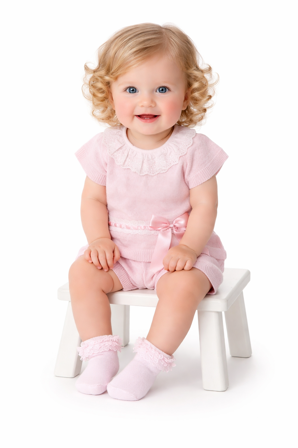 5508 Girls knitted Shorts & Top Set Pink