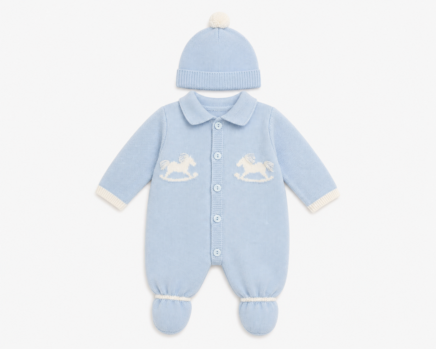 Baby Boys Knitted Rocking Horse Babygrow & Hat Blue