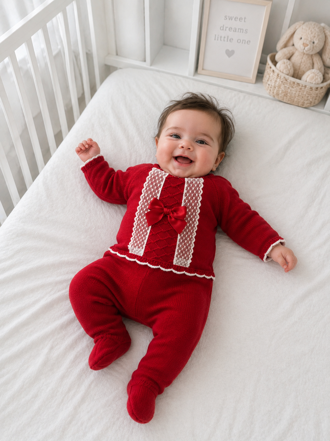Tilda Pink Lace and Satin Bow 3 Piece Baby Set Red