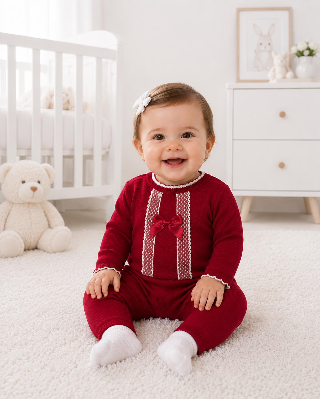 Tilda Red Lace and Satin Bow Trouser Set