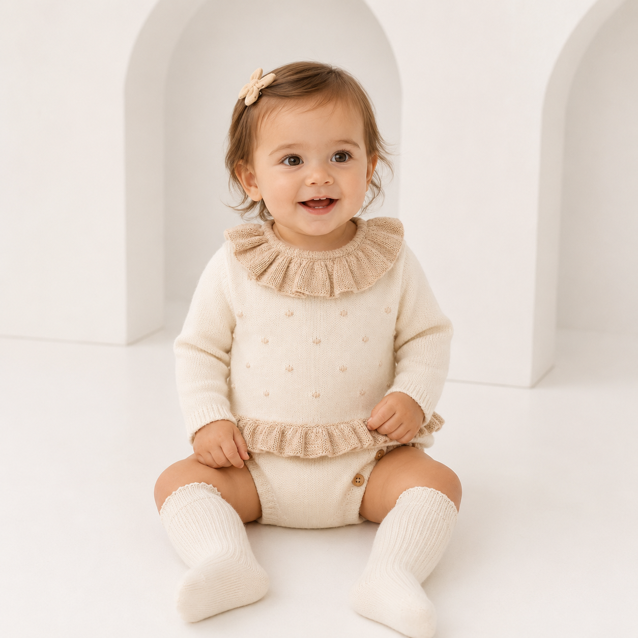 514 Baby Girls Ivory & Pink Knitted Jam Pants Outfit Set