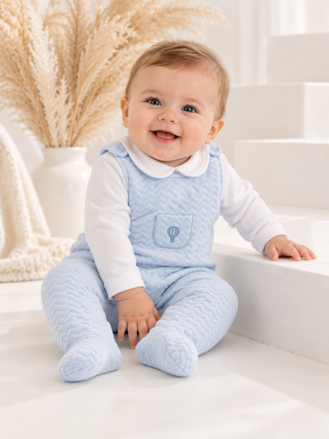 Pascal Dungaree & Peter Pan Top Set Blue