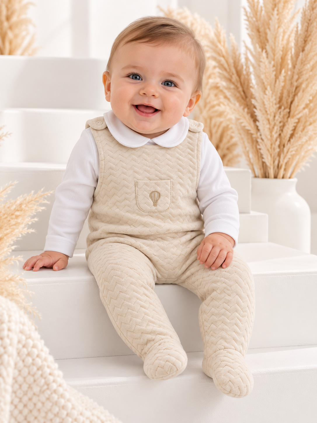 Pascal Dungaree & Peter Pan Top Set Beige