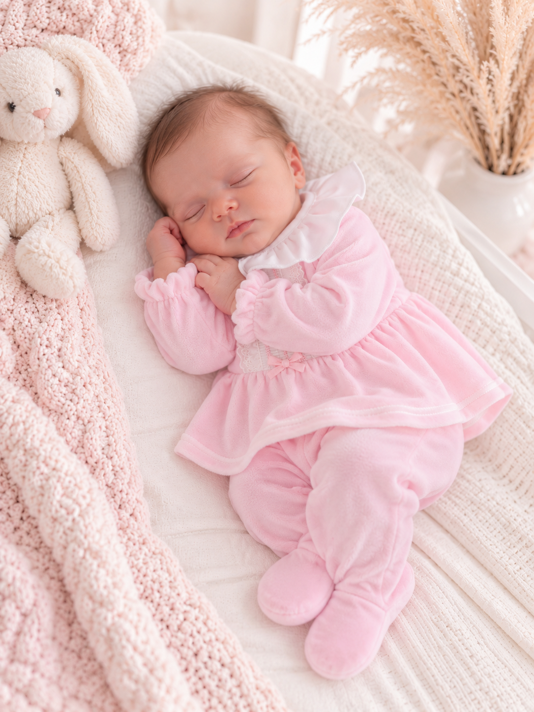 Hannah 2 Piece Pink Velour Embroidered Set