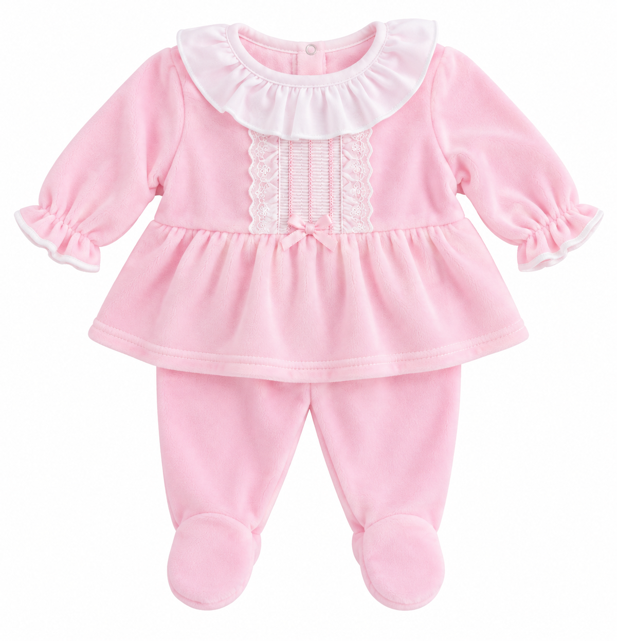 Hannah 2 Piece Pink Velour Embroidered Set