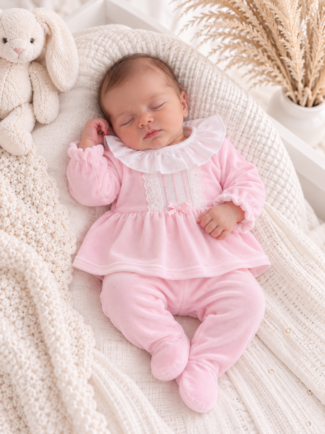 Hannah 2 Piece Pink Velour Embroidered Set