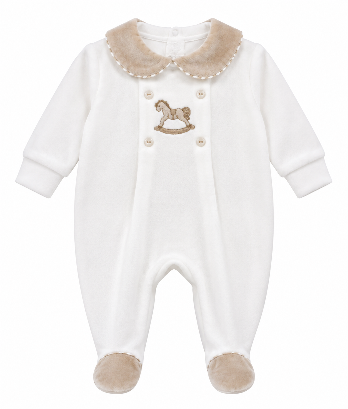 George Babygrow Embroidery Horse White/Beige Velour
