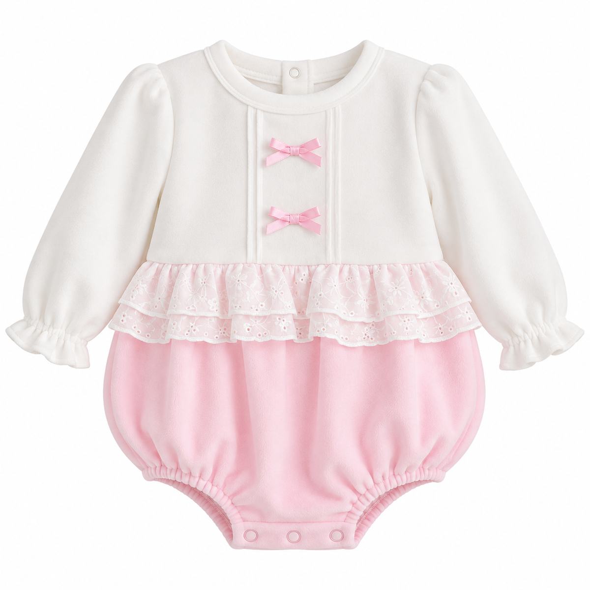 Polly Pex Baby Girls Velour Bow Romper Ivory/Pink