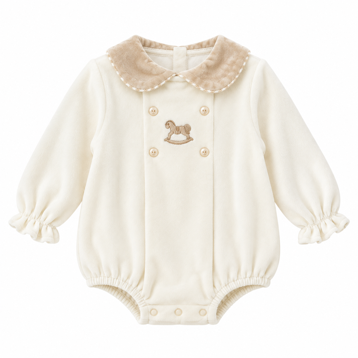 George Romper Peter Pan Collar Embroidery Horse Cream Velour