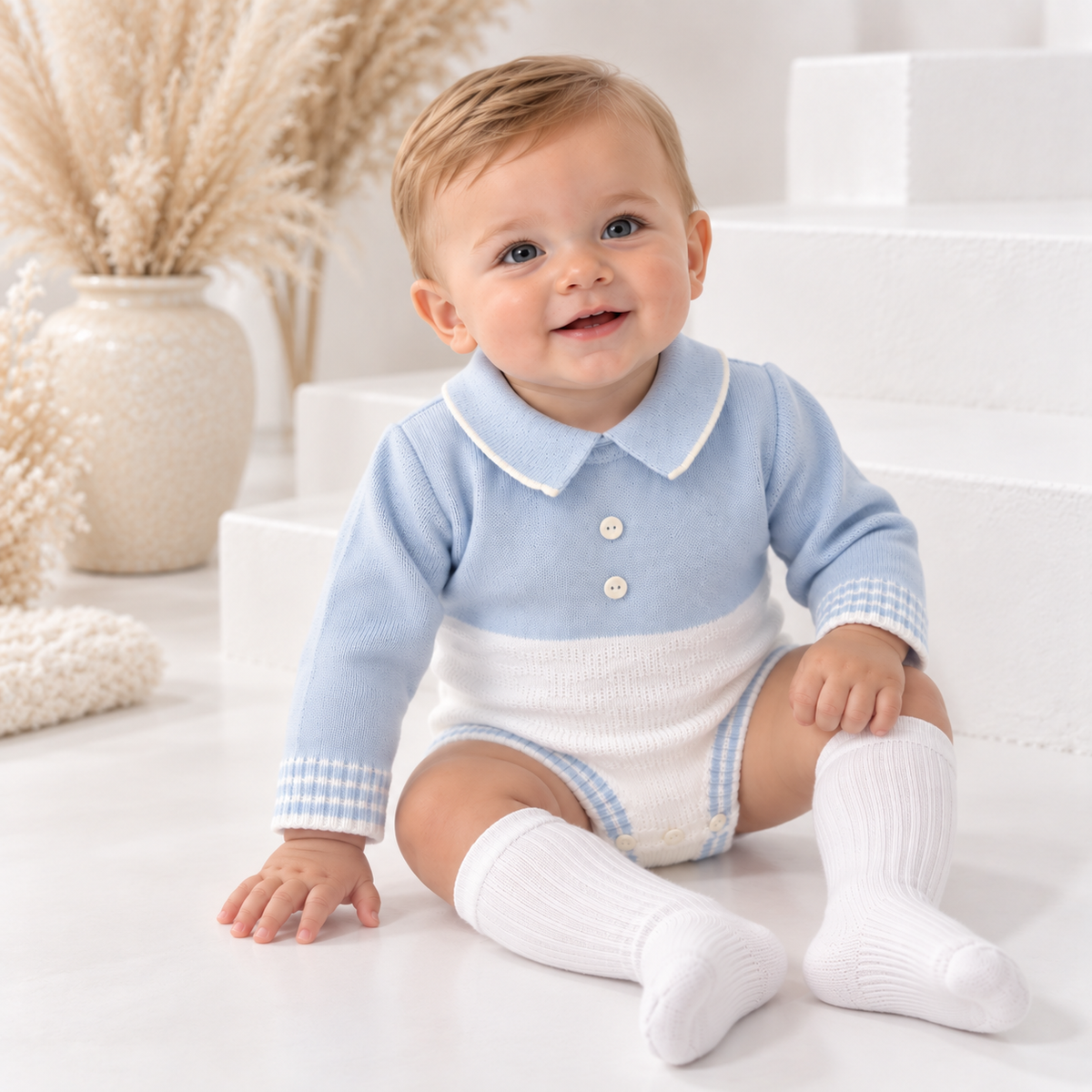 Parker Pex Knitted Peter Pan Collar Romper Blue